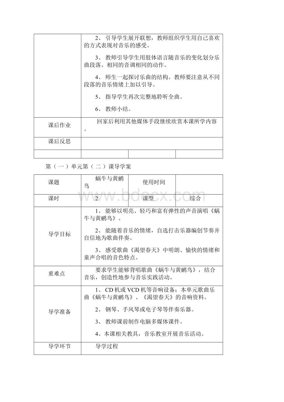 冀教版音乐四年级下册全册表格式教案导学案.docx_第3页