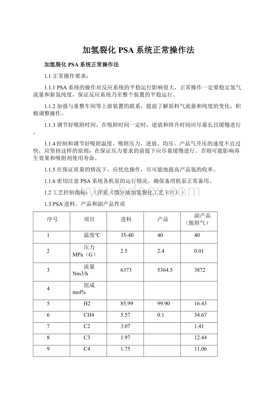 加氢裂化PSA系统正常操作法Word文档下载推荐.docx