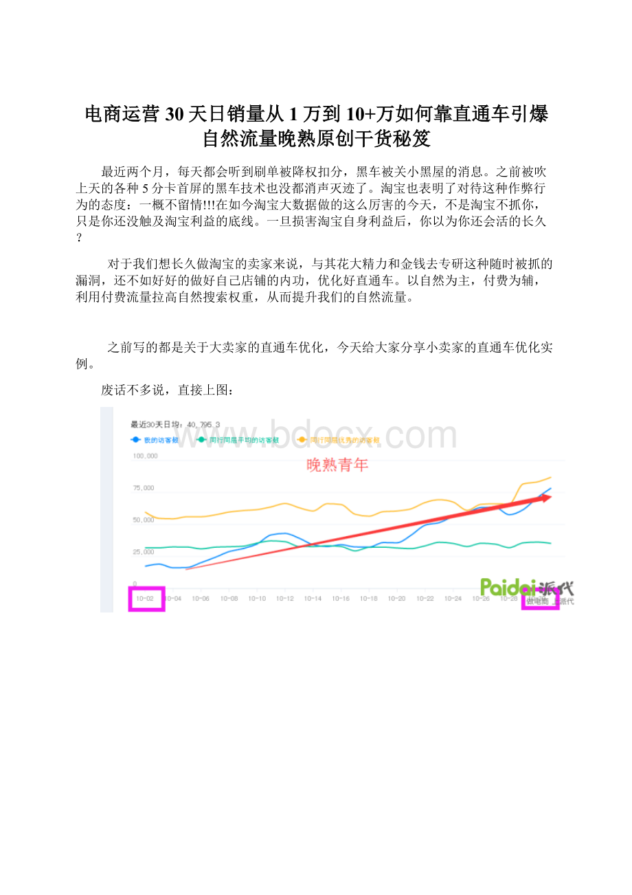 电商运营30天日销量从1万到10+万如何靠直通车引爆自然流量晚熟原创干货秘笈文档格式.docx