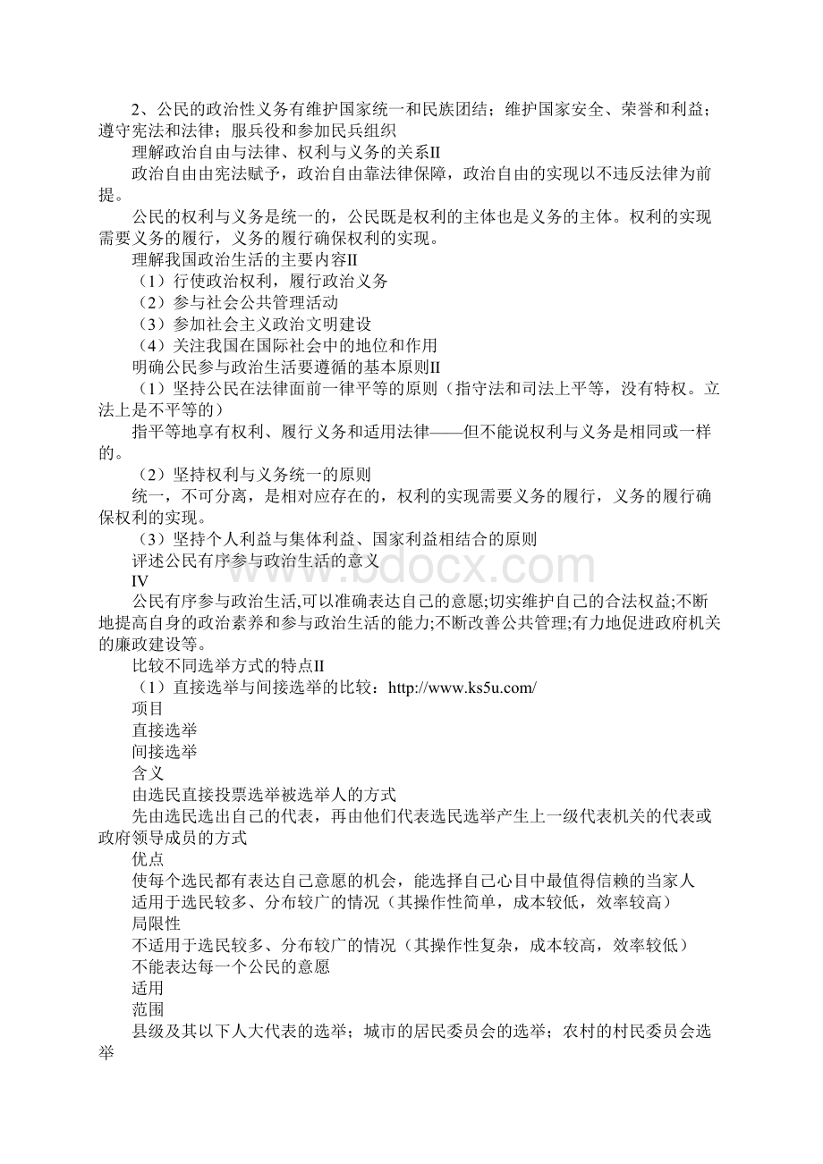 知识学习《政治生活》政治会考基础知识点归纳Word下载.docx_第2页