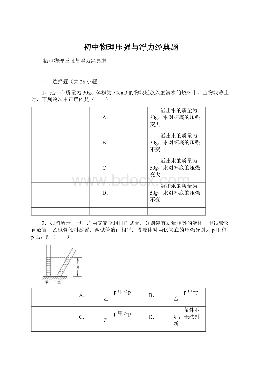 初中物理压强与浮力经典题.docx_第1页