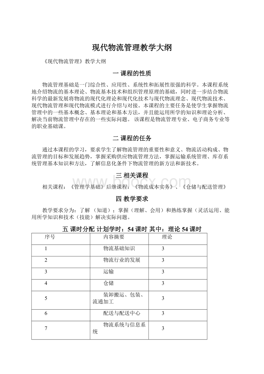 现代物流管理教学大纲Word格式文档下载.docx