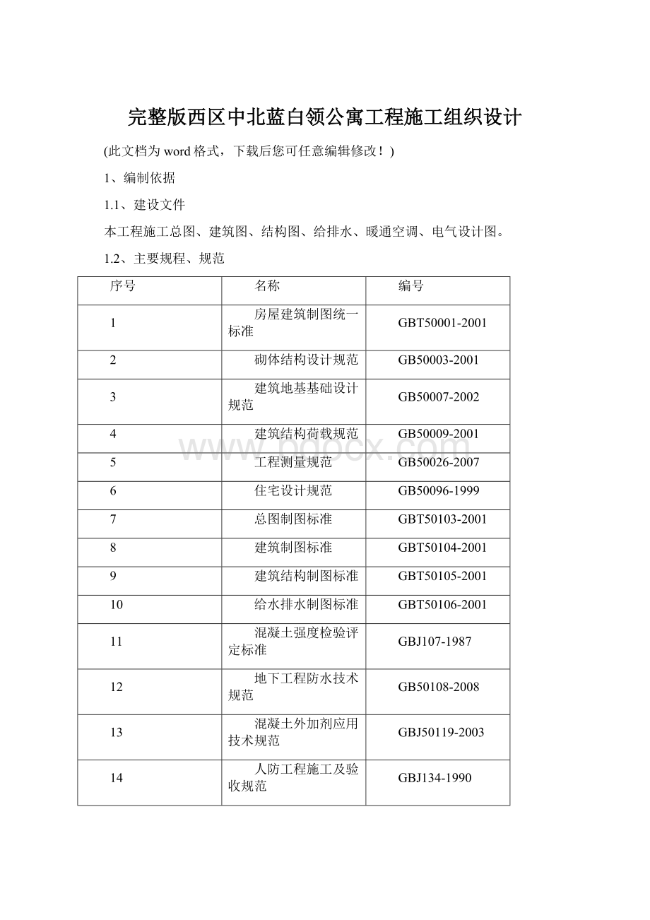 完整版西区中北蓝白领公寓工程施工组织设计.docx