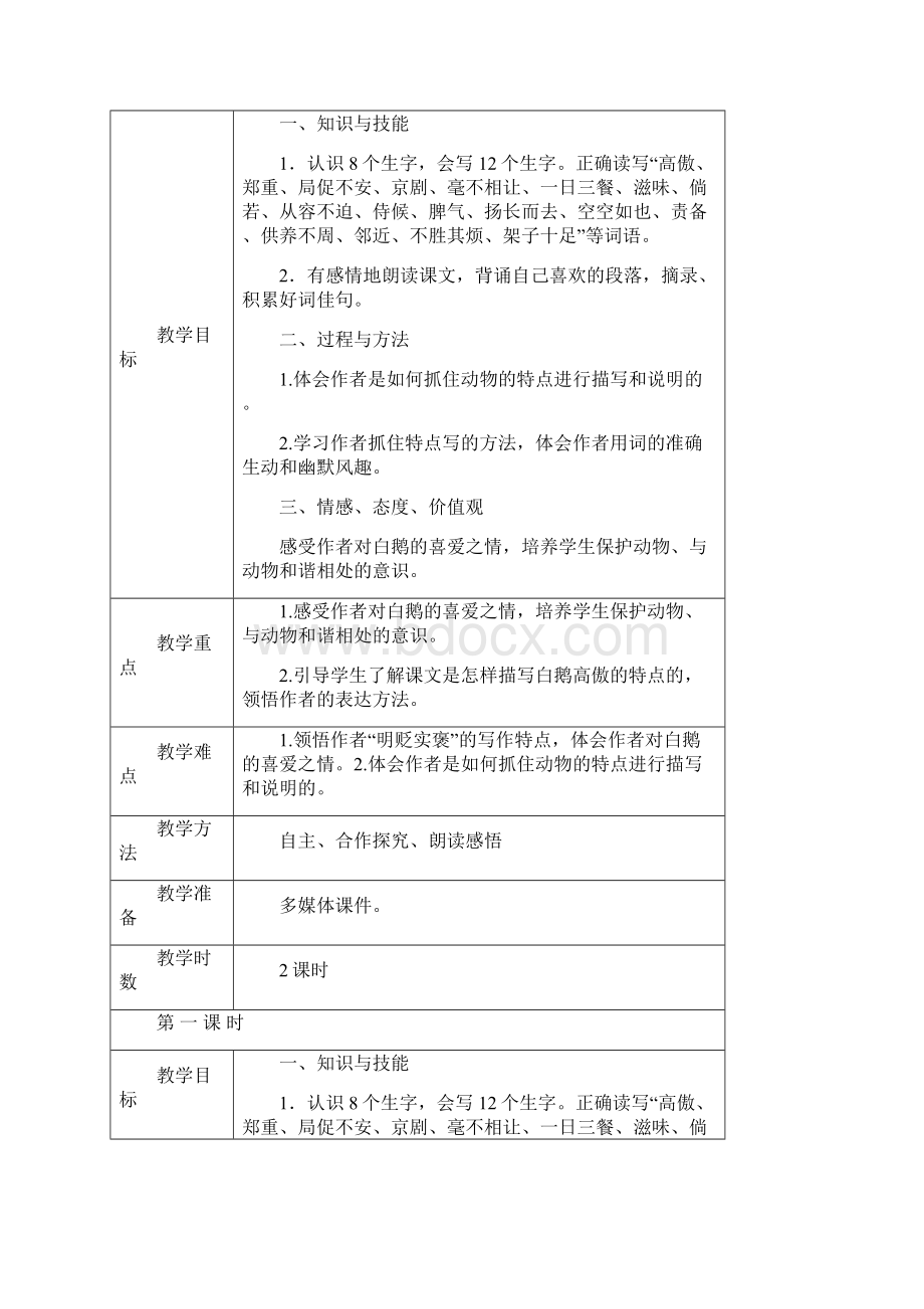 新人教版四年级语文上册表格式第四单元教案.docx_第3页