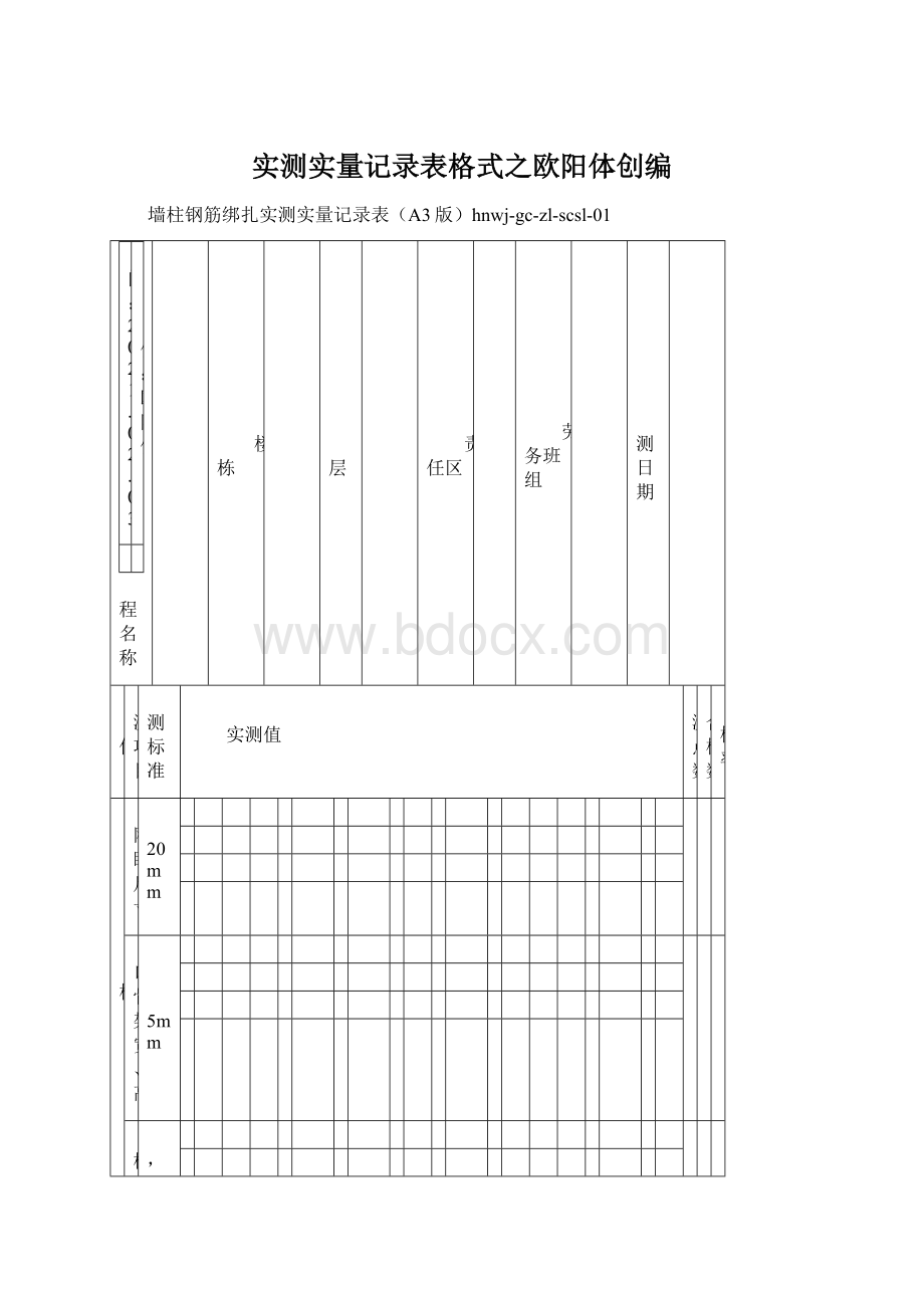 实测实量记录表格式之欧阳体创编.docx