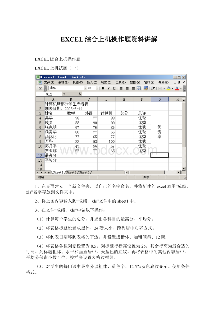 EXCEL综合上机操作题资料讲解.docx