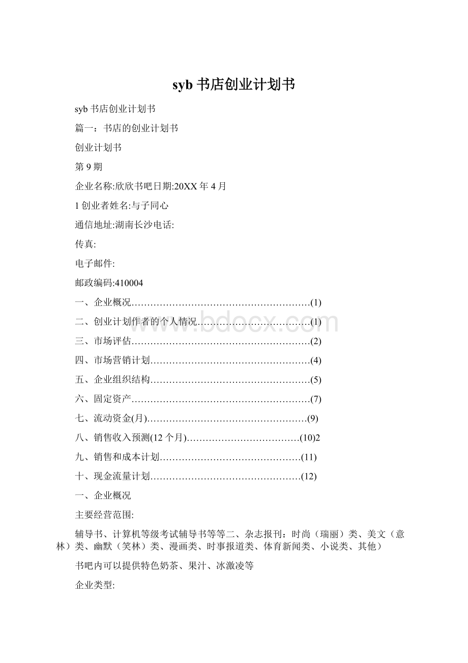 syb书店创业计划书Word文档格式.docx