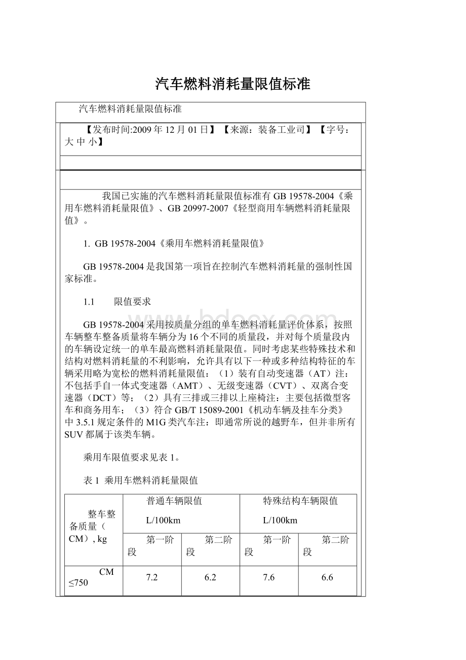 汽车燃料消耗量限值标准.docx