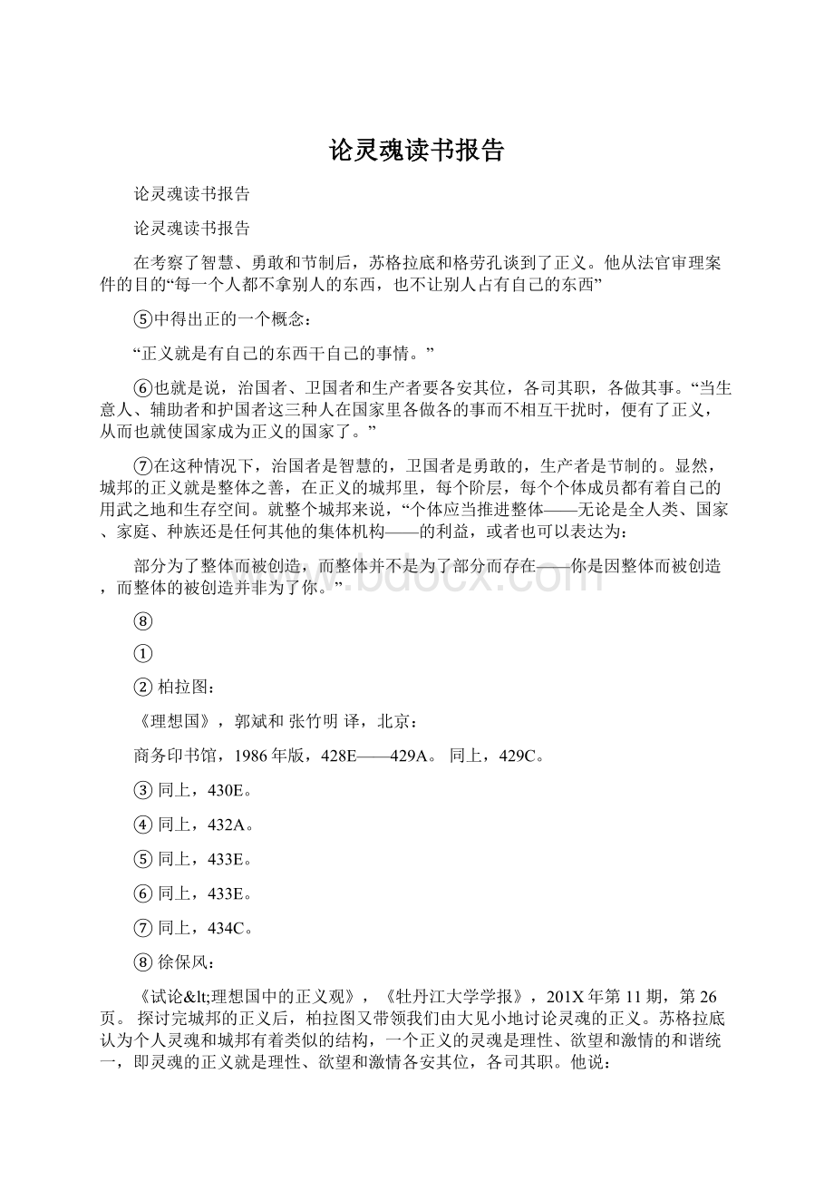 论灵魂读书报告Word文档格式.docx_第1页