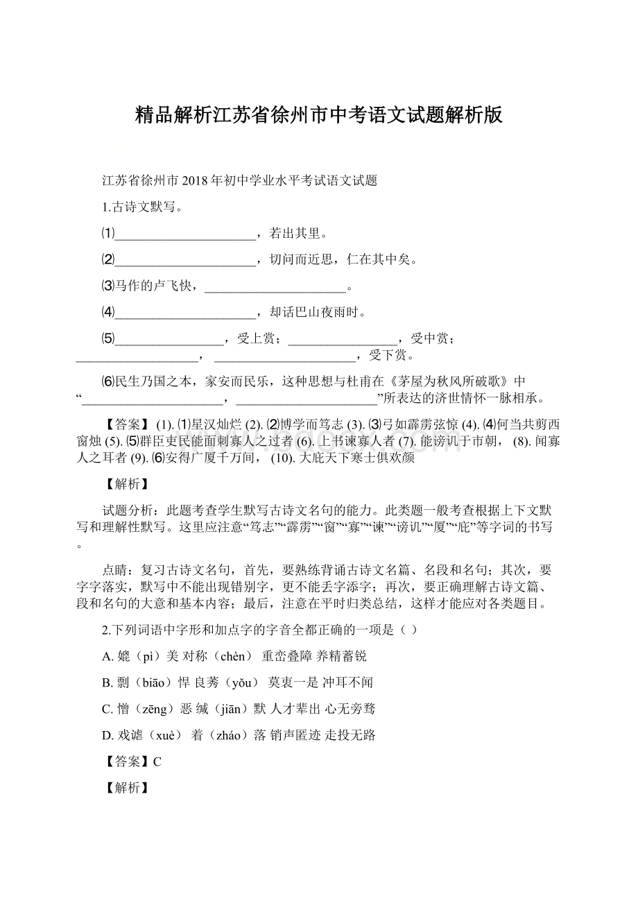 精品解析江苏省徐州市中考语文试题解析版.docx