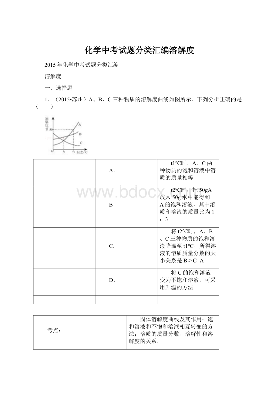 化学中考试题分类汇编溶解度.docx