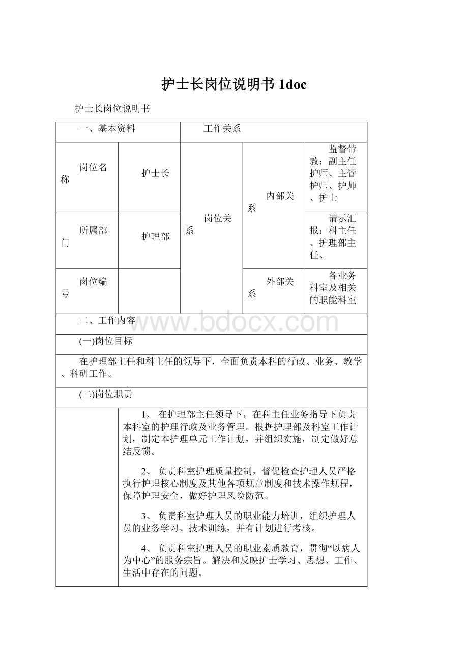 护士长岗位说明书1doc.docx