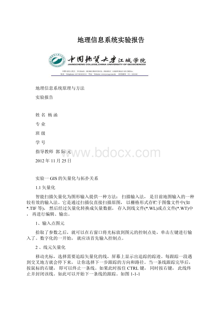 地理信息系统实验报告.docx_第1页