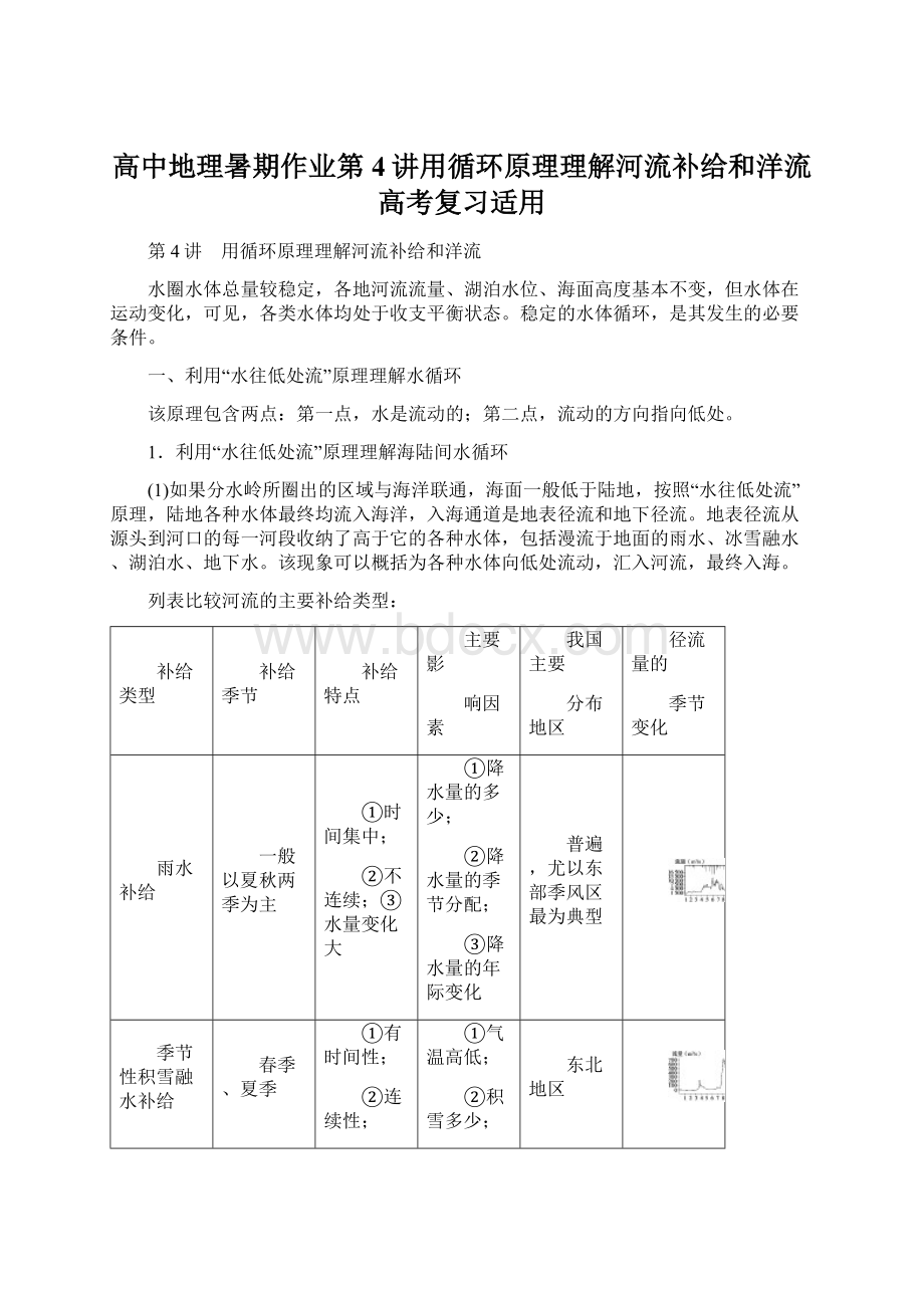 高中地理暑期作业第4讲用循环原理理解河流补给和洋流高考复习适用Word下载.docx