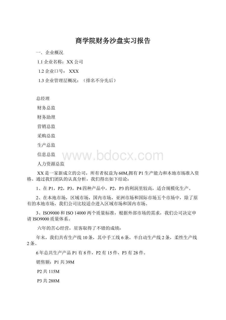 商学院财务沙盘实习报告.docx_第1页