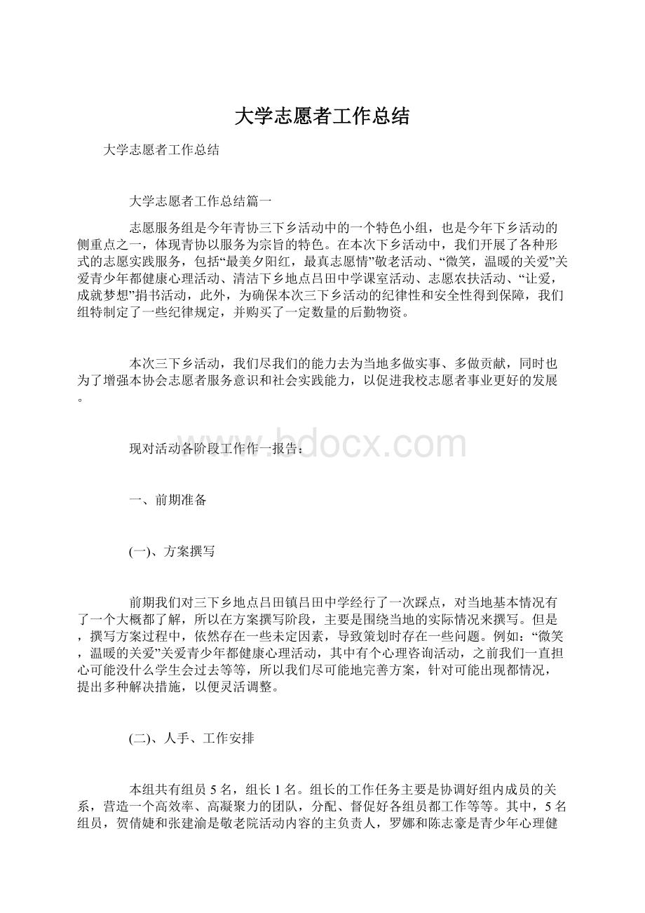 大学志愿者工作总结.docx_第1页