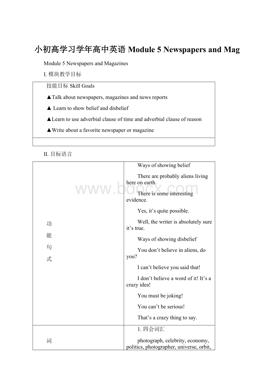 小初高学习学年高中英语 Module 5 Newspapers and MagWord文档格式.docx