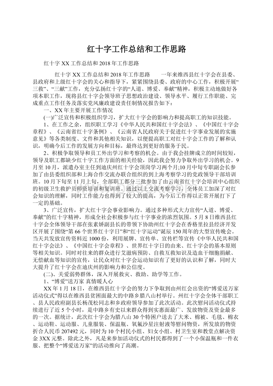 红十字工作总结和工作思路.docx_第1页