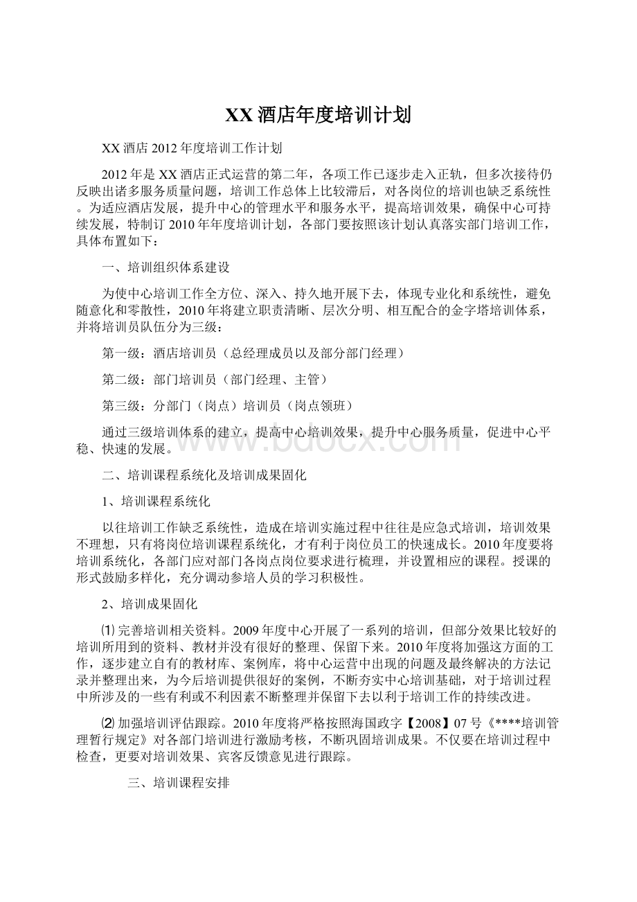 XX酒店年度培训计划.docx_第1页