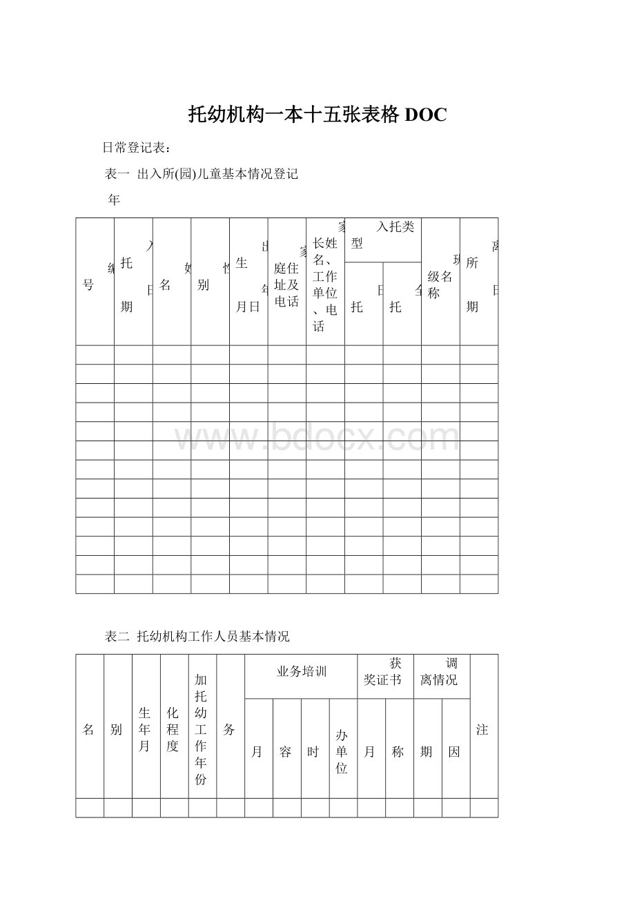 托幼机构一本十五张表格DOC.docx