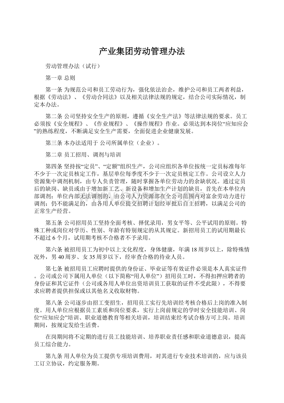 产业集团劳动管理办法.docx_第1页