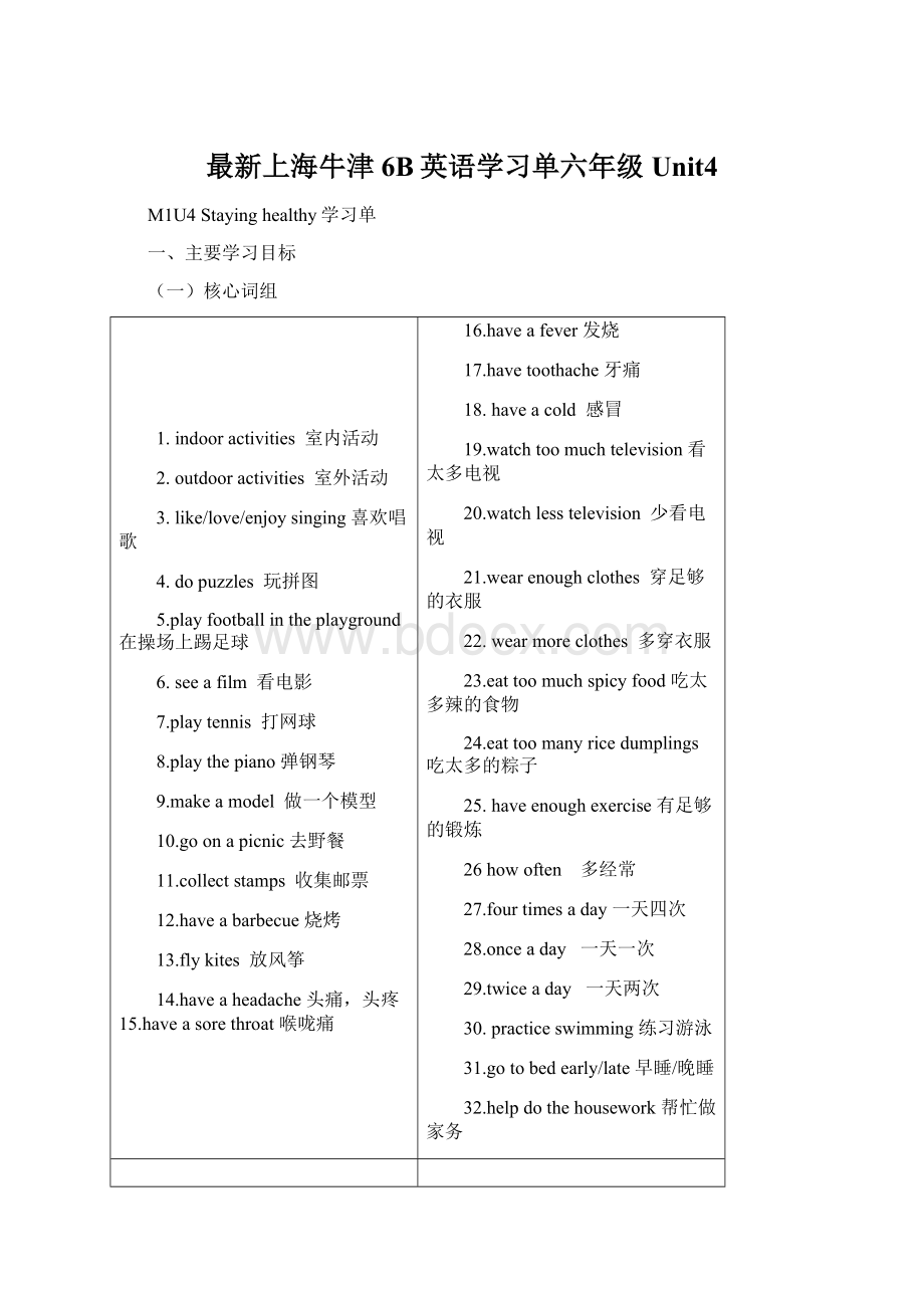 最新上海牛津6B英语学习单六年级Unit4Word文件下载.docx