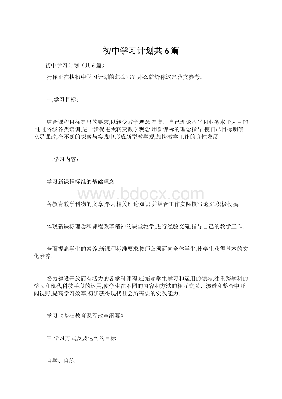 初中学习计划共6篇.docx_第1页