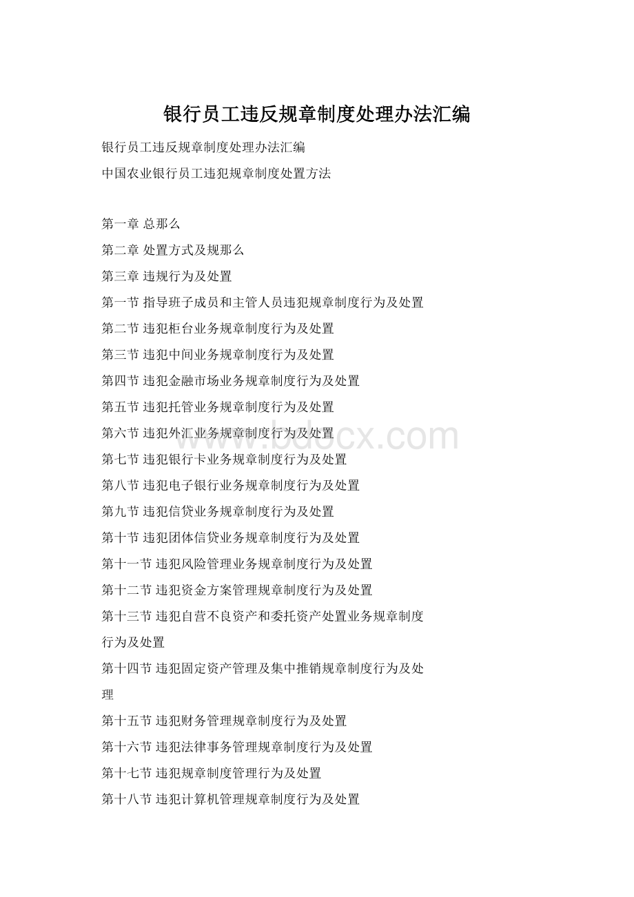 银行员工违反规章制度处理办法汇编Word文档格式.docx_第1页