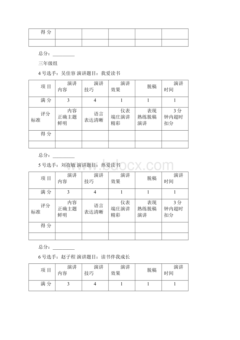 推荐总结我爱读书演讲比赛打分表Word格式.docx_第2页