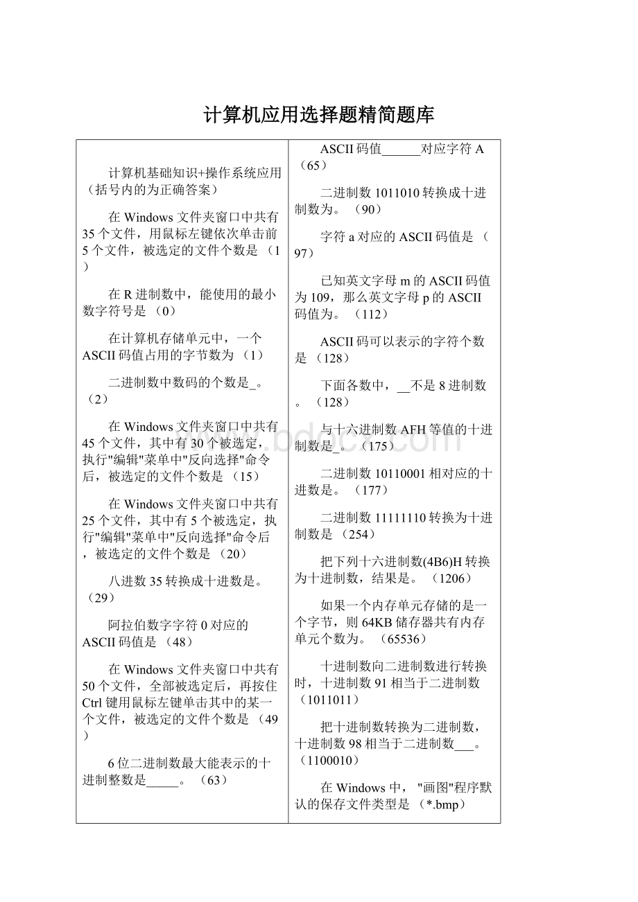 计算机应用选择题精简题库Word文档下载推荐.docx