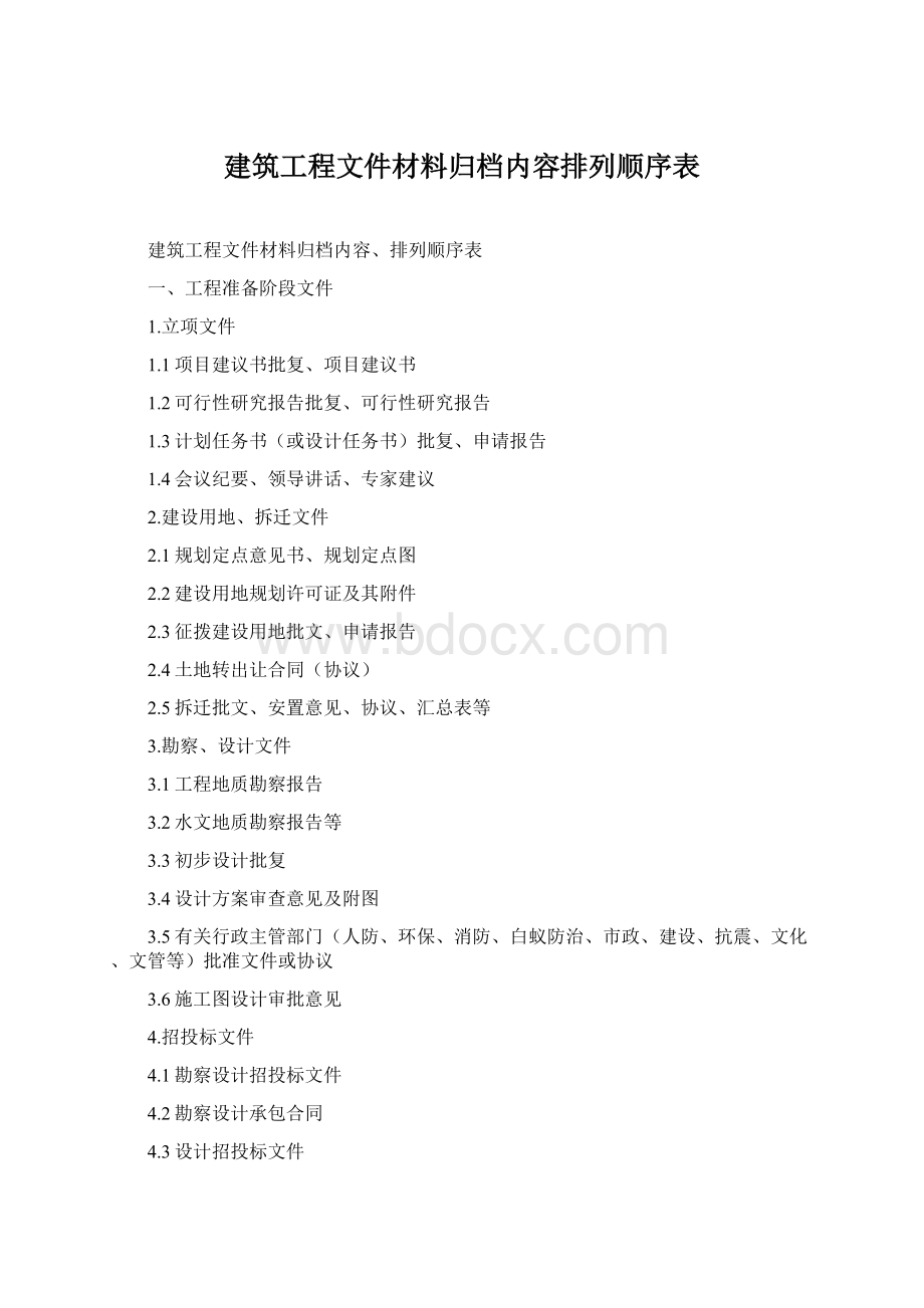 建筑工程文件材料归档内容排列顺序表.docx_第1页