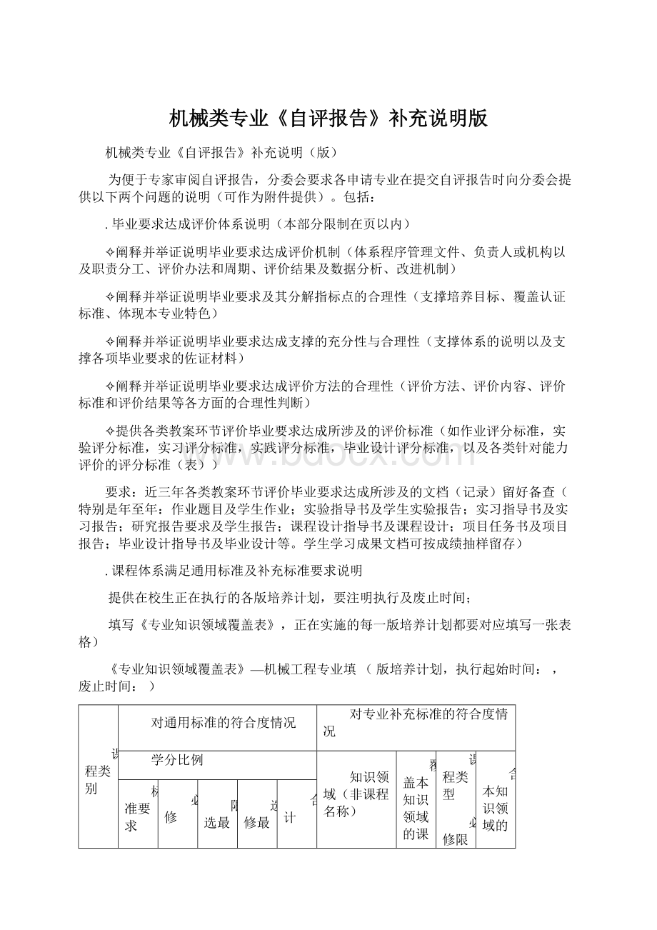 机械类专业《自评报告》补充说明版Word文档格式.docx_第1页