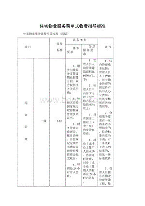 住宅物业服务菜单式收费指导标准.docx