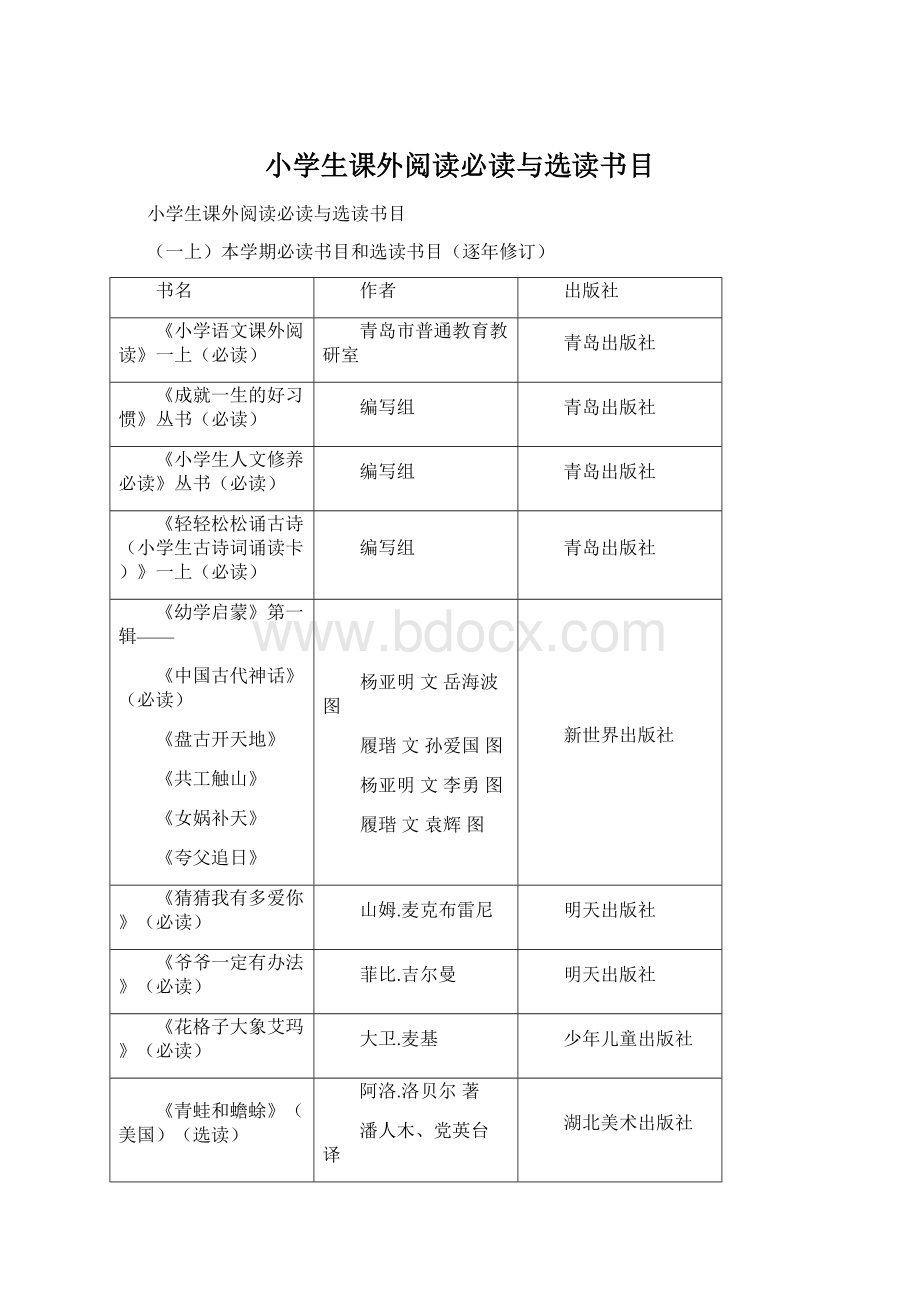 小学生课外阅读必读与选读书目文档格式.docx