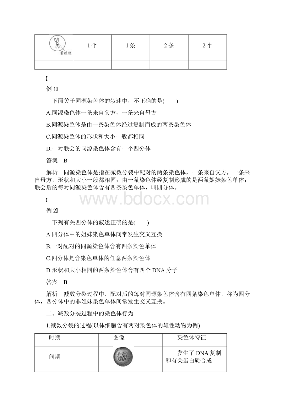 学年高中生物 第二章 染色体与遗传 第一节 减数分裂中的染色体行为Ⅰ学案 浙科版必修2.docx_第3页