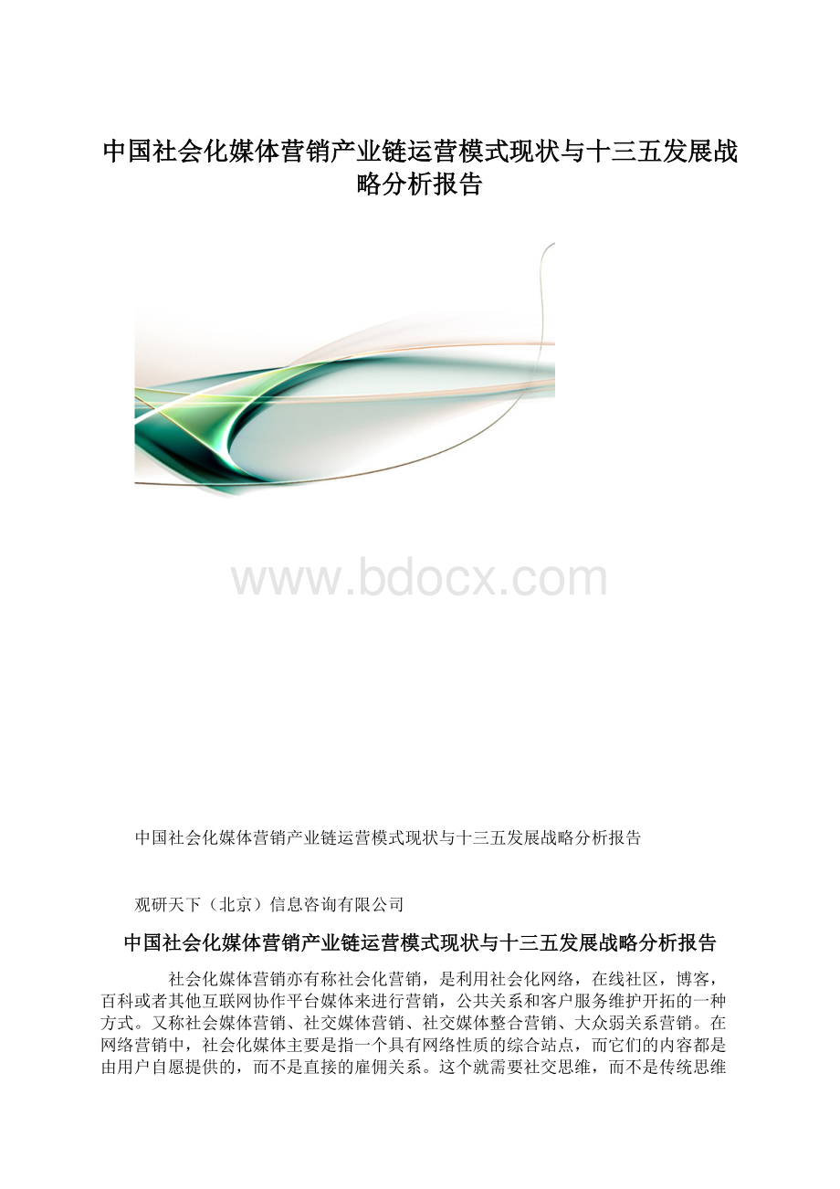 中国社会化媒体营销产业链运营模式现状与十三五发展战略分析报告文档格式.docx