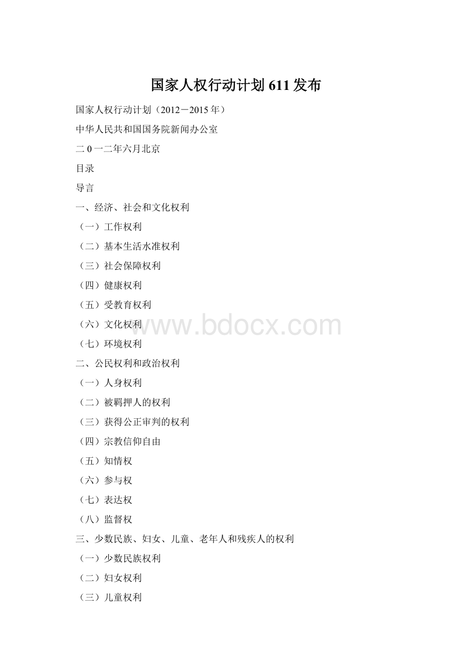 国家人权行动计划611发布Word格式.docx