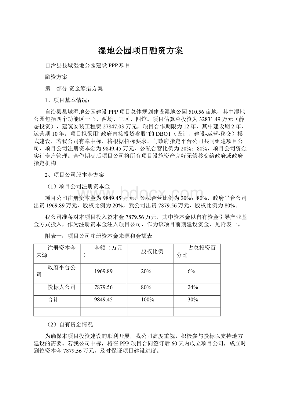 湿地公园项目融资方案文档格式.docx