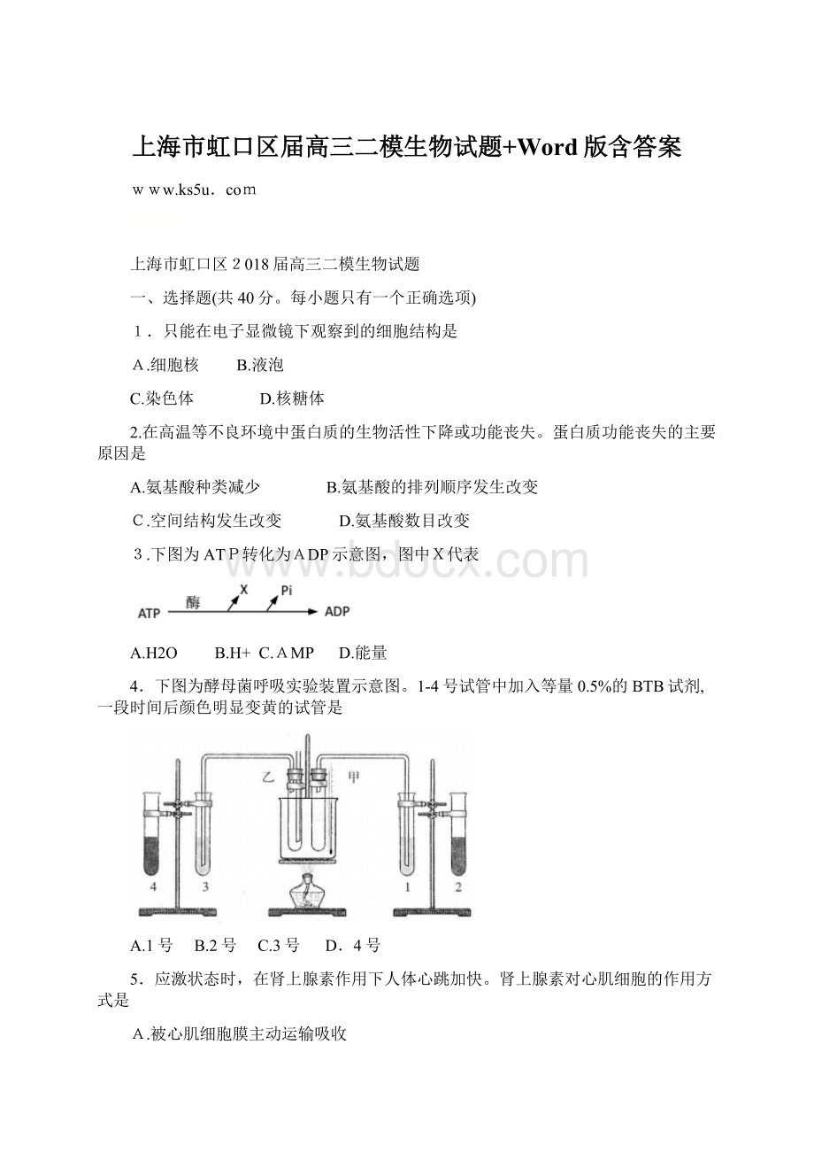 上海市虹口区届高三二模生物试题+Word版含答案.docx_第1页