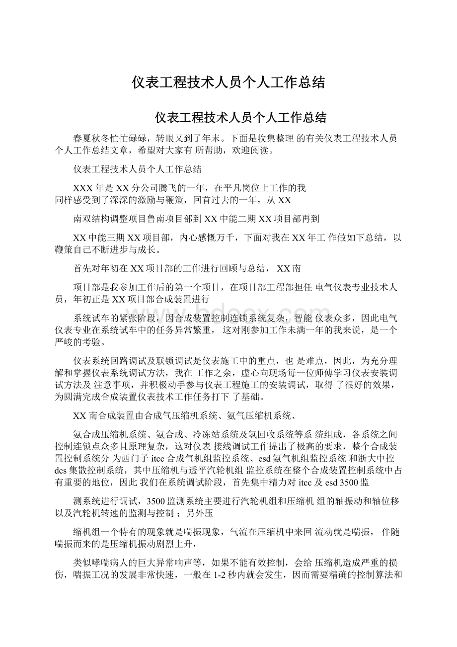 仪表工程技术人员个人工作总结文档格式.docx