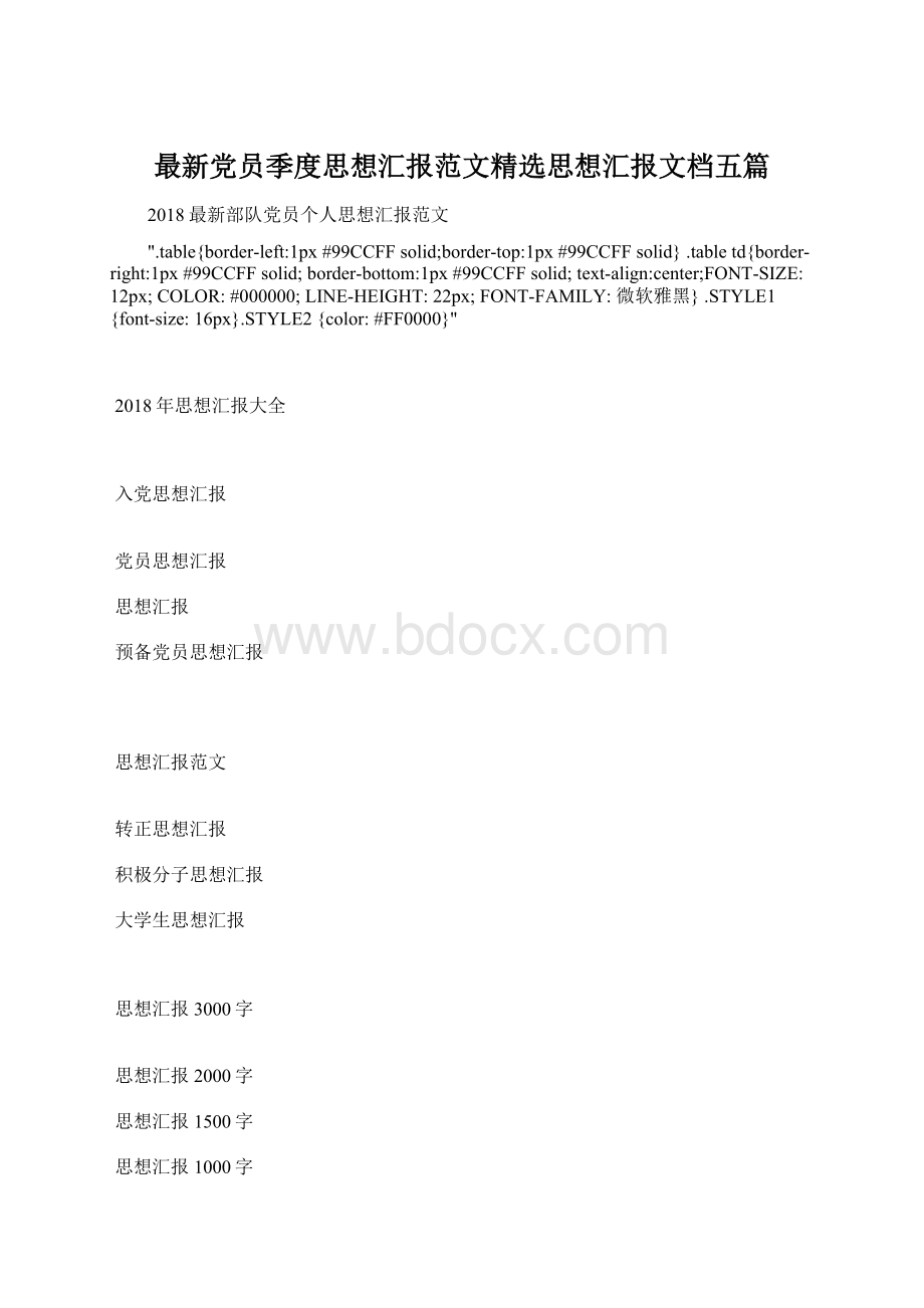 最新党员季度思想汇报范文精选思想汇报文档五篇文档格式.docx