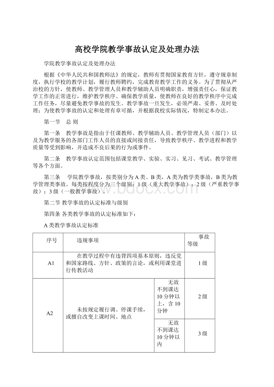 高校学院教学事故认定及处理办法Word格式.docx