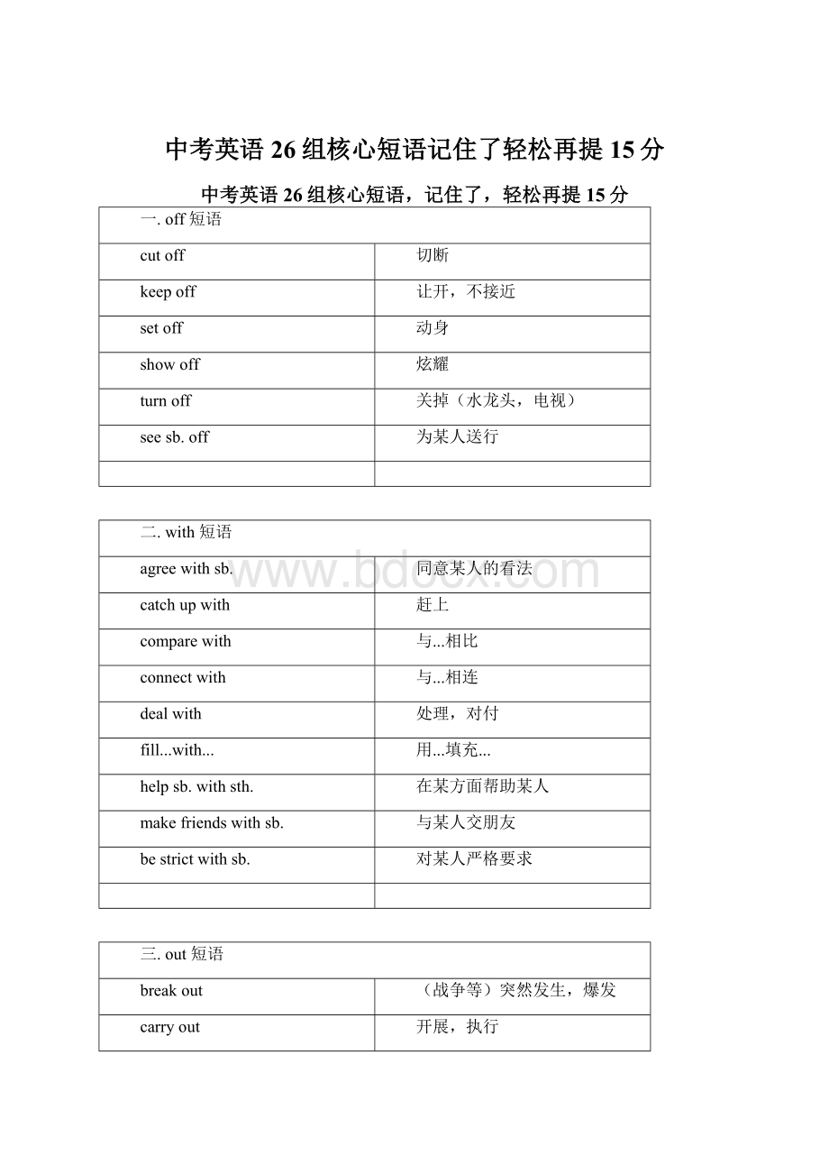 中考英语26组核心短语记住了轻松再提15分Word格式.docx_第1页