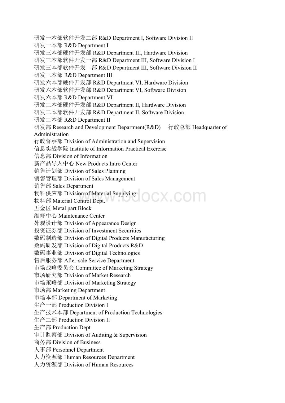 部门中英对照Word格式.docx_第2页