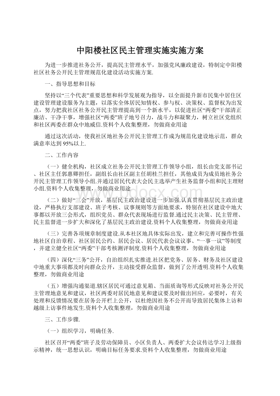 中阳楼社区民主管理实施实施方案Word文档下载推荐.docx