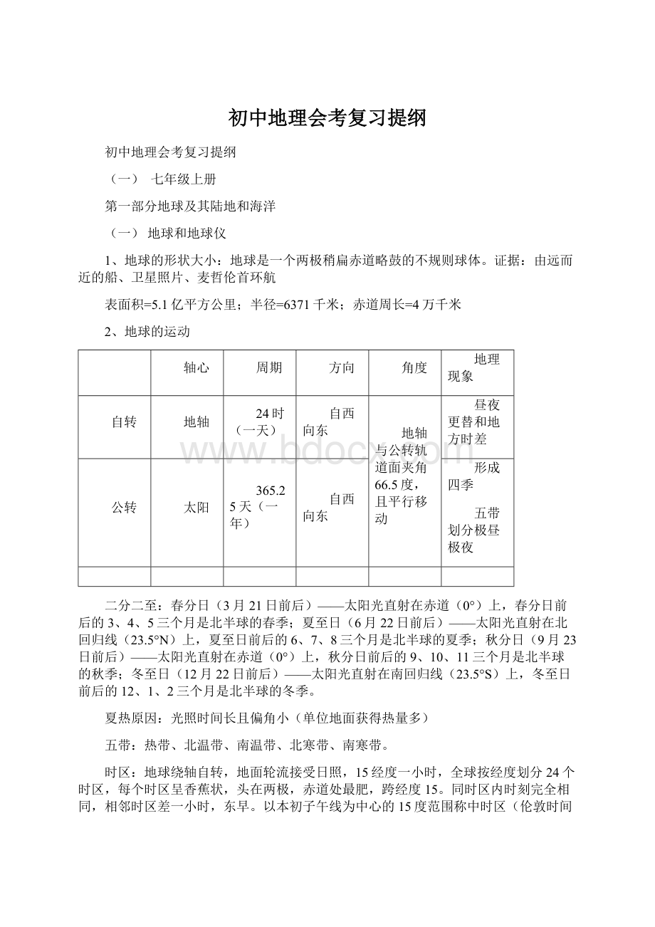 初中地理会考复习提纲Word文档下载推荐.docx