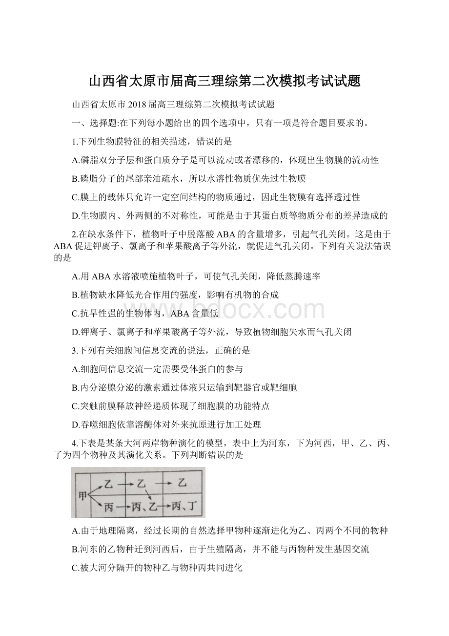 山西省太原市届高三理综第二次模拟考试试题.docx