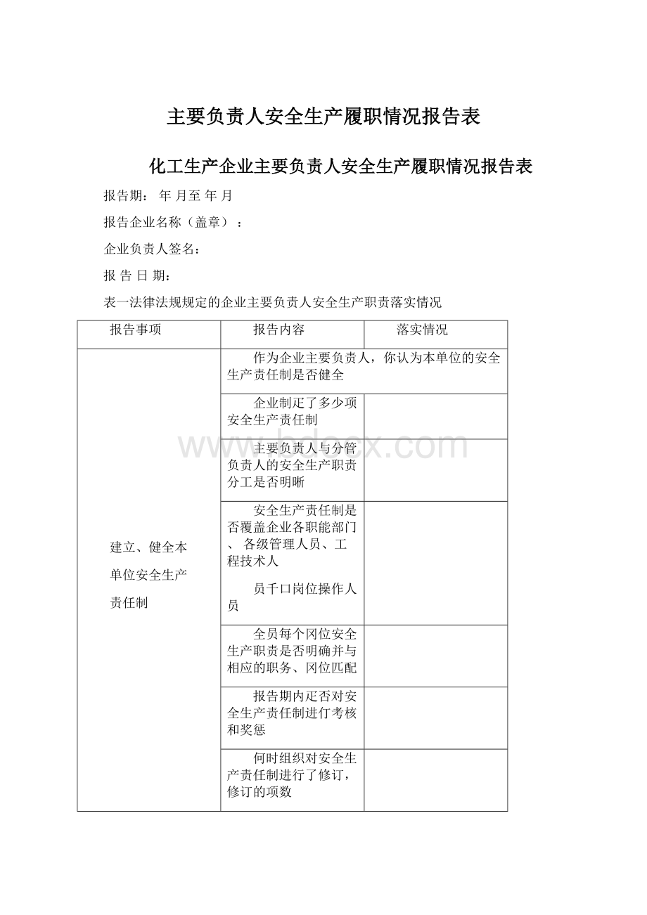 主要负责人安全生产履职情况报告表.docx_第1页