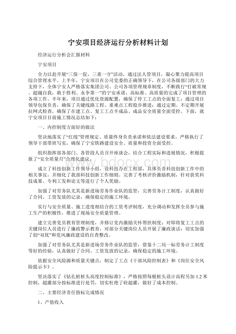 宁安项目经济运行分析材料计划.docx_第1页