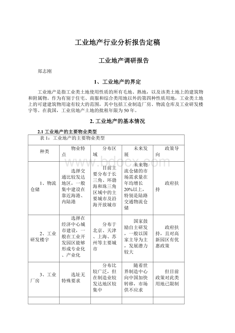 工业地产行业分析报告定稿Word文档格式.docx